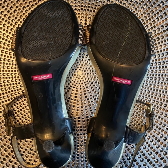 Isaac Mizrahi Strappy Stiletto Cocktail Heels Black & Gold 9 - Picture 6 of 8